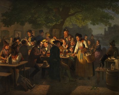 Night Beer Garden Scene with Old Radish Seller by Moritz Muller